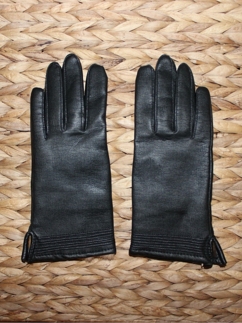 VTG Fur Lined Leather Gloves Black Classic Winter Dress Gloves